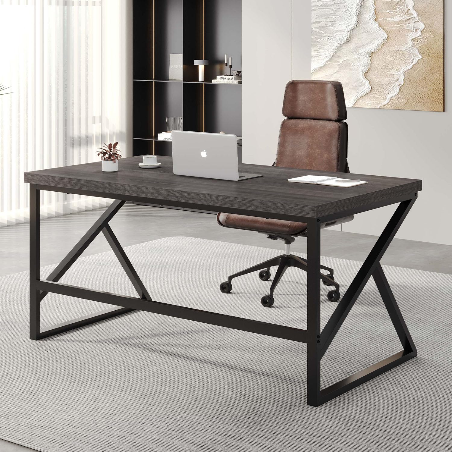 Amazon.co.jp: HSH Industrial ホームオフィスデスク 金属と木製の